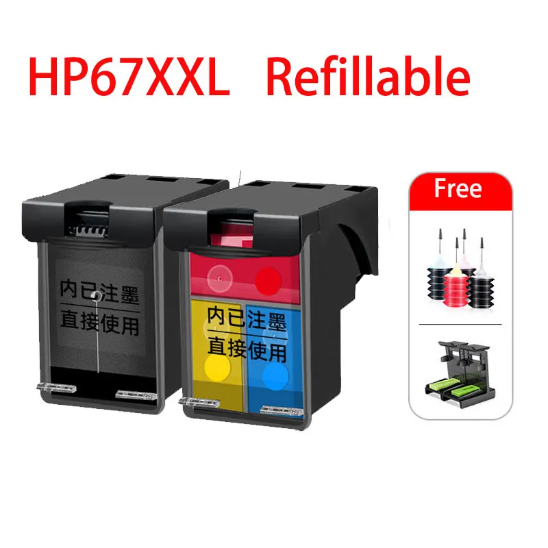 Cartucho de Tinta Recarregável Compatível para Hp67 67xl 67xxl Deskjet 2734 2735 2736 2737 2742 2752 2755 2765 2772 2774 Impressora