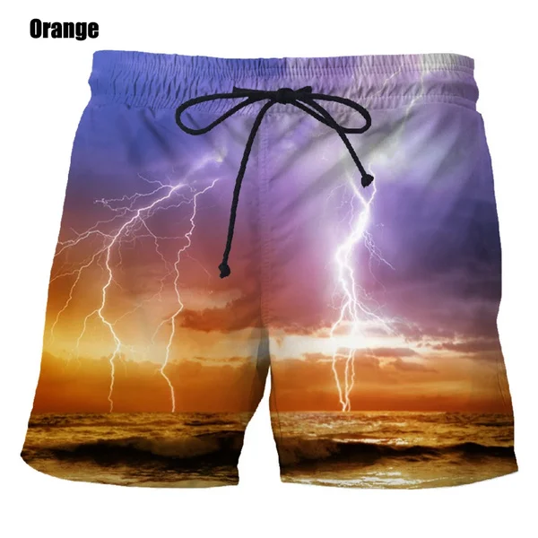 New Fashion Men's 3D Lightning Print Shorts Hip Hop Streetwear Casual Personality Style Beach Shorts 3