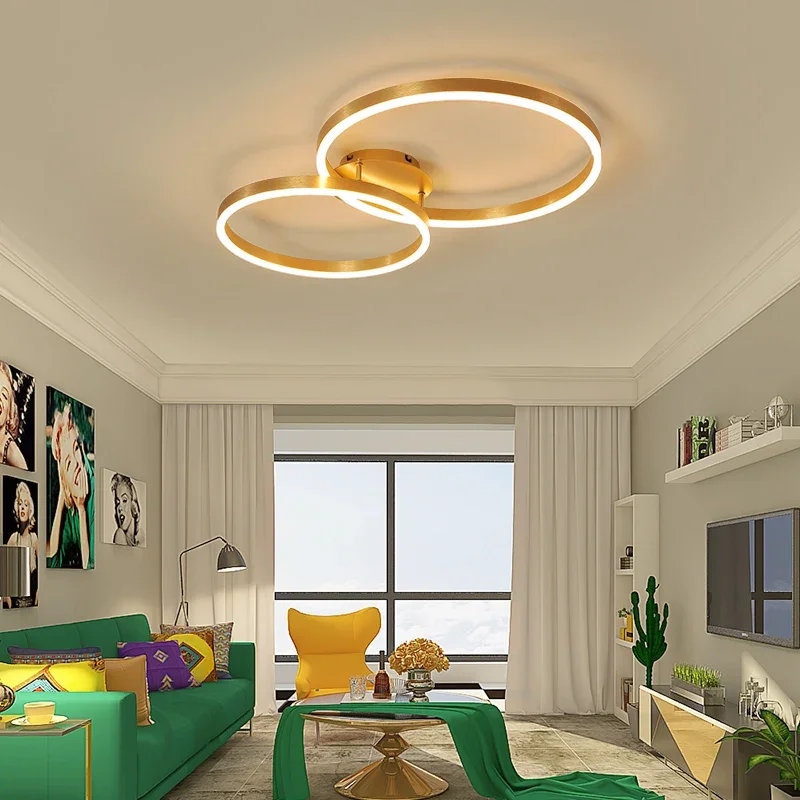 

2024 New Led Nordic Round Circle Chandeliers Gold Coffee Ceiling Light For Bedroom Living Dining Room Study Indoor Daily Fixture