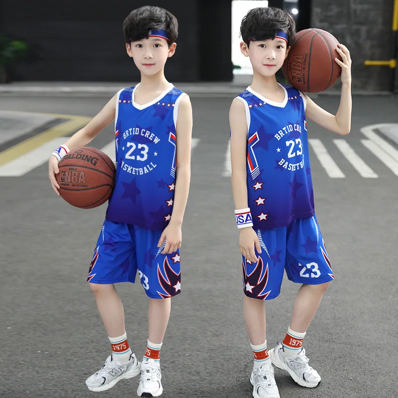 Kids Boys Breathable Sports Basketball Jersey Set, Casual