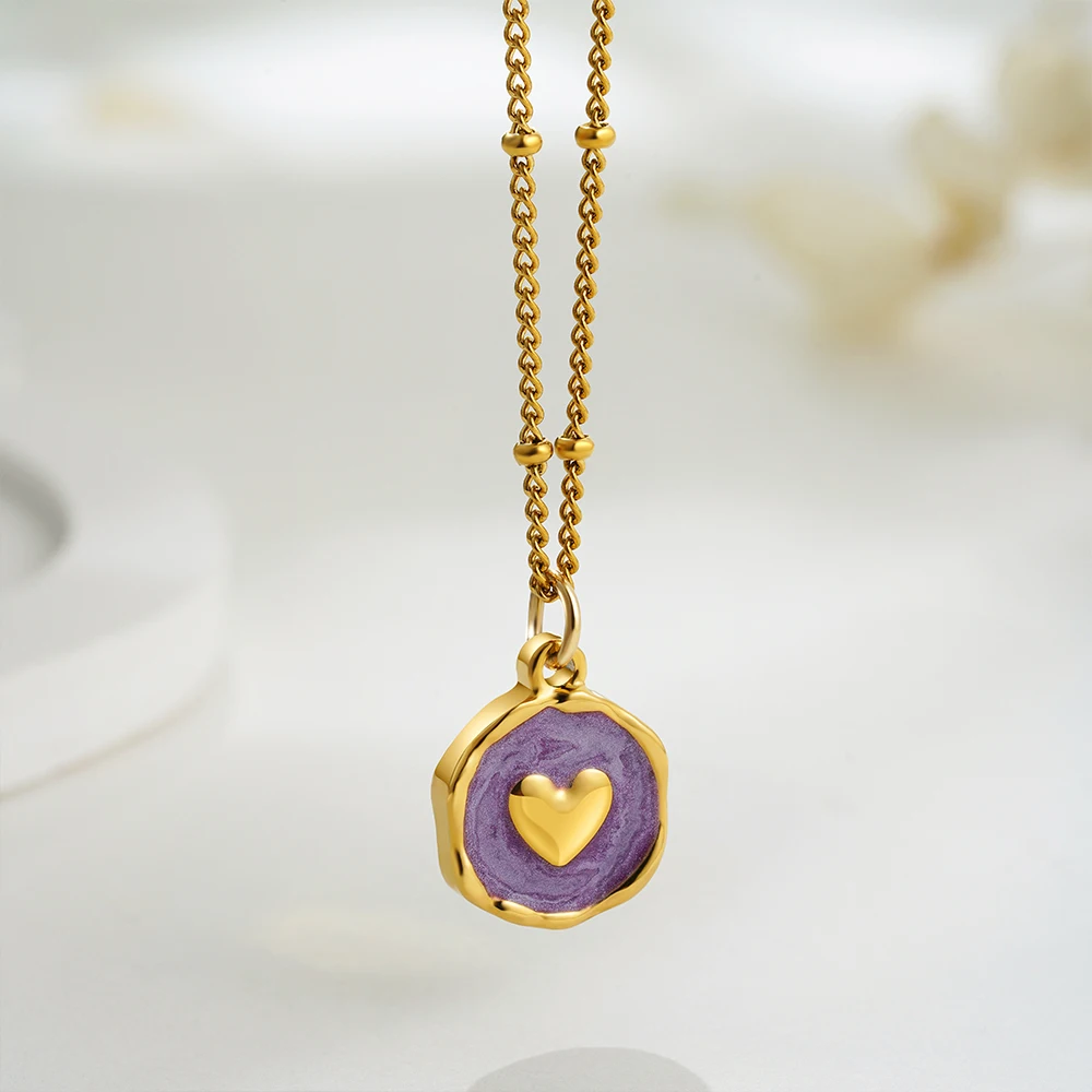 Creative Natural Stone Geometric Pendant Necklace Star Cross Heart Moon Choker Women Clavicle Chain Stainless Steel Jewelry Gift