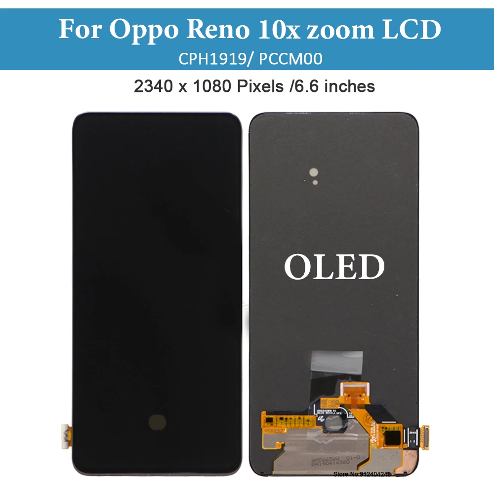 Oppo Reno용 OLED LCD 디스플레이, 터치 스크린 디지타이저 어셈블리, Reno10X 줌 교체 부품, CPH1919 PCCM00, 6.6 인치