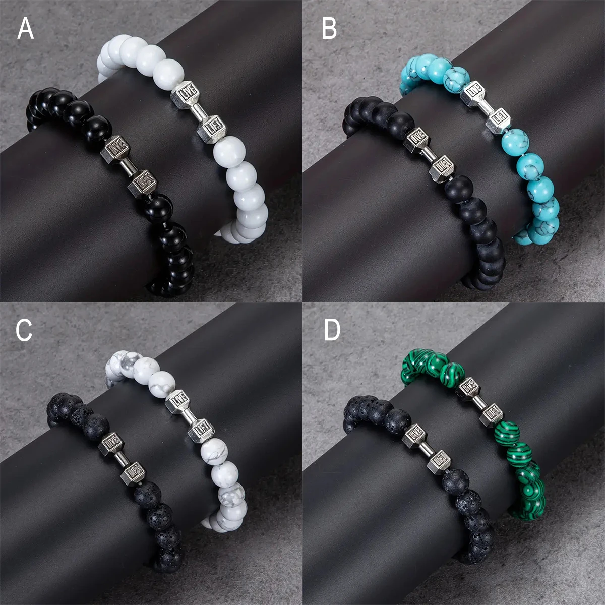 Set of 2 Men's Fashion Alloy Dumbbell Bracelets - 4 Stylish Designs