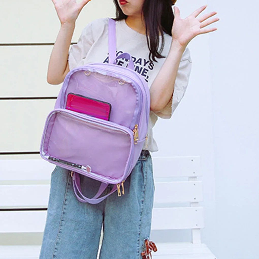 Women  Transparent Backpack Shoulder Bag Women Jelly Color Style PU Change Purse Schoolbag Teenage Girls for School Backpack
