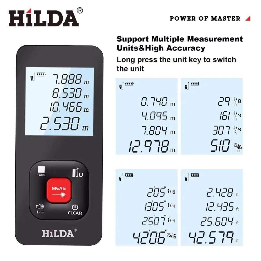 Laser Rangefinder HILDA 50M/100M/120M Distance Meter Laser Tape Range Finder Building Professional Meter Ruler Test Tool