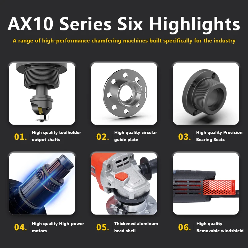 AX10 Series Multifunctional Electric Portable Chamfering Machine Metal Mold Inner Hole Trimmer 45&deg; Straight Edge Chamfer Tool