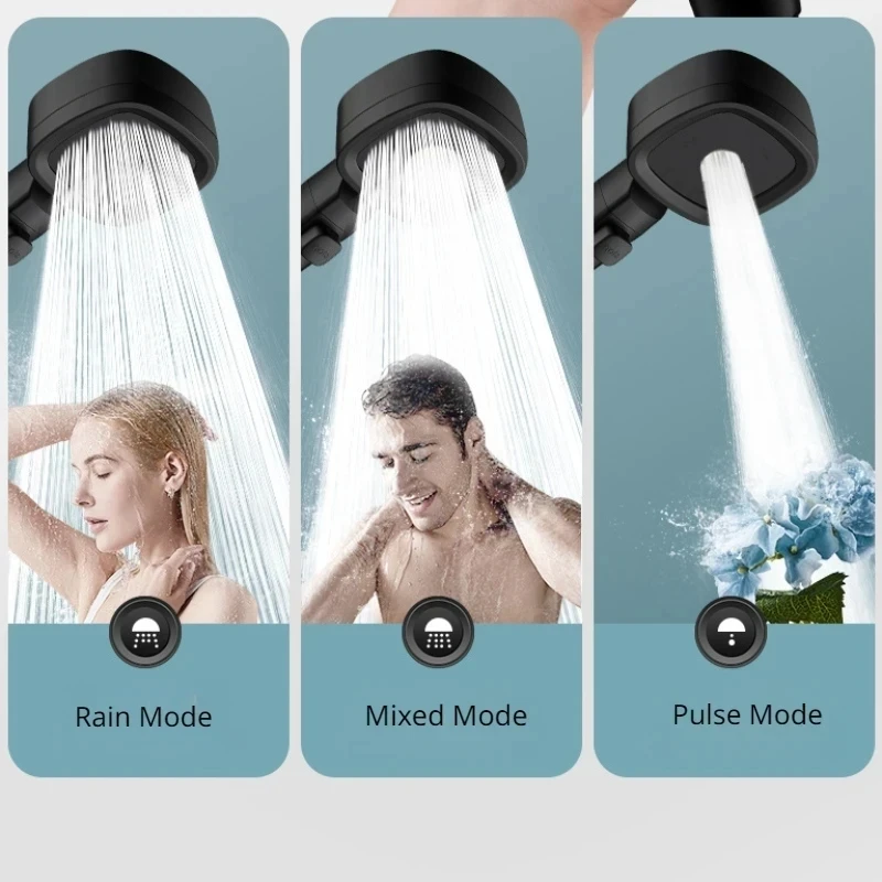 Black Large Flow Rainfall Shower Head 3 Modes High Pressure Water Saving Spray Nozzle Massage Showerhead Bathroom Accessories 2