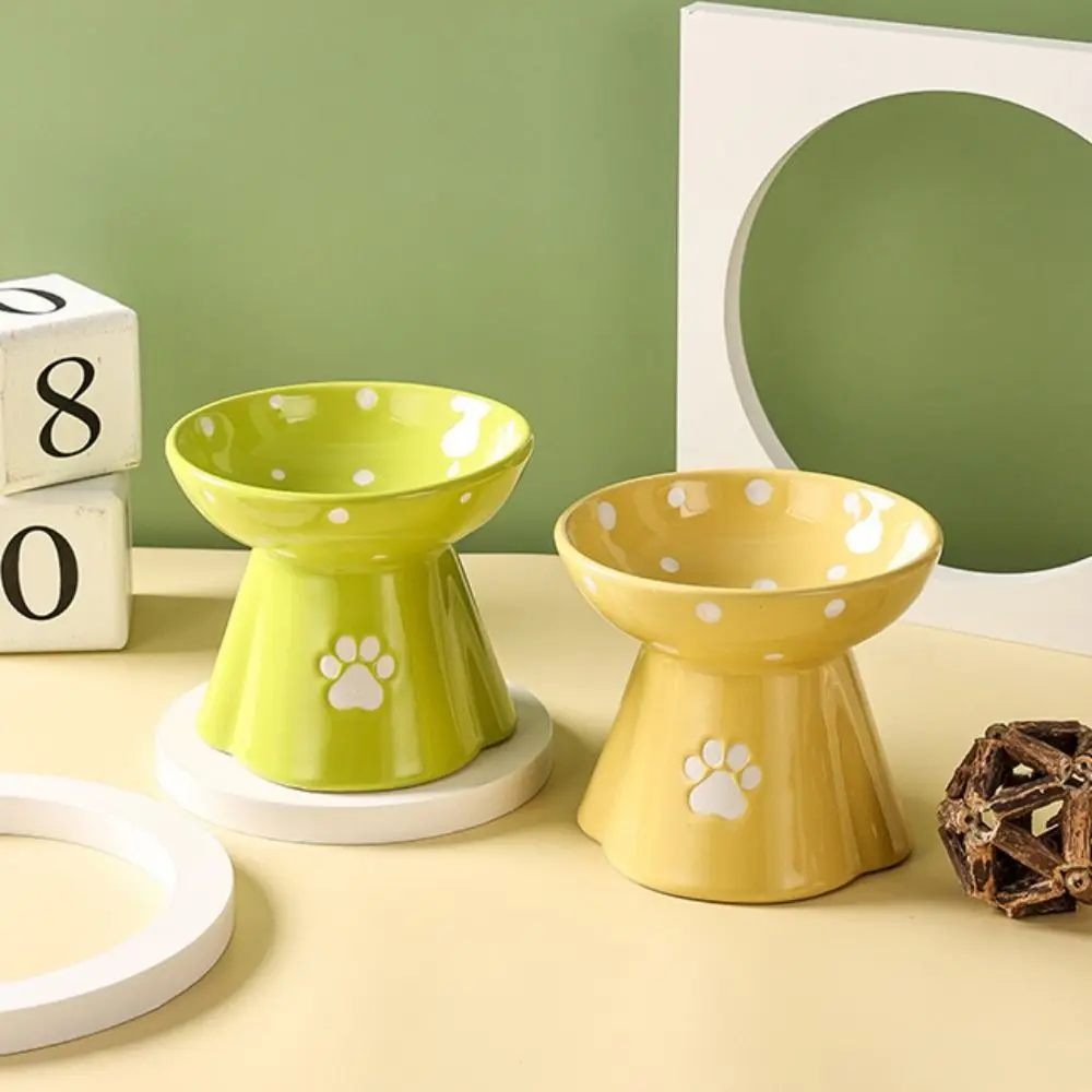 Ceramic Cat Bowl Cute Large Capacity Pet High Foot Bowl Anti Tipping Non-slip Pet Drinking Feeder Kitten Puppy - PeticaDeals