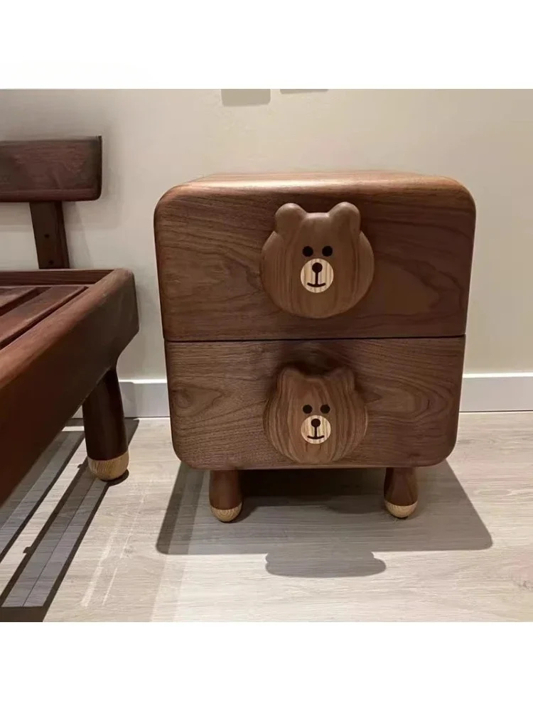 1Children's room, all solid wood bedside tables, black walnut bedside tables, cartoon storage cabinets