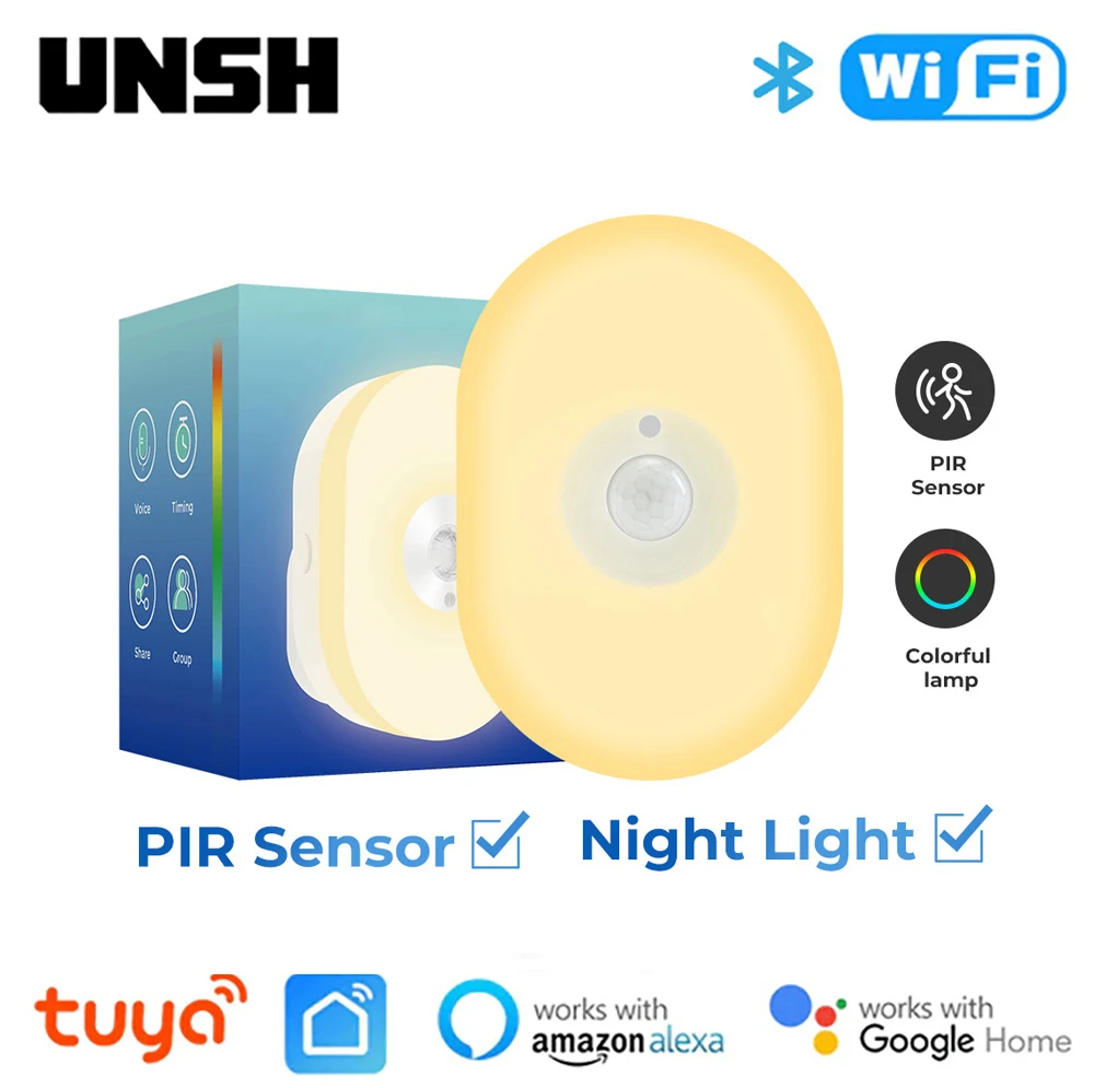 Tuya Smart WiFi PIR Motion Sensor Dimmable RGBCW Led Night Light Detector Smart Home Control Works With Alexa Google Home motion sensor,pir motion sensor,infrared detector sensor