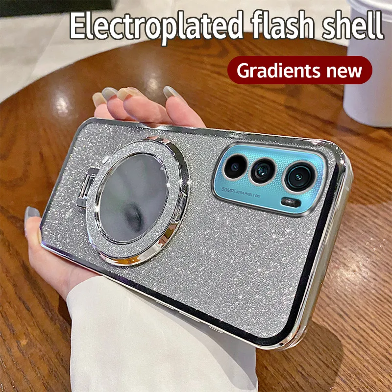 Mirror Fashion Glitter Case with Magnetic Bracket and Plating Finish