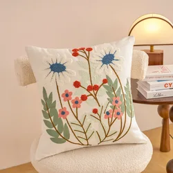 Embroidered Countryside Floral Cushion Covers - 450mm*450mm (Embroidery - Dot Red)