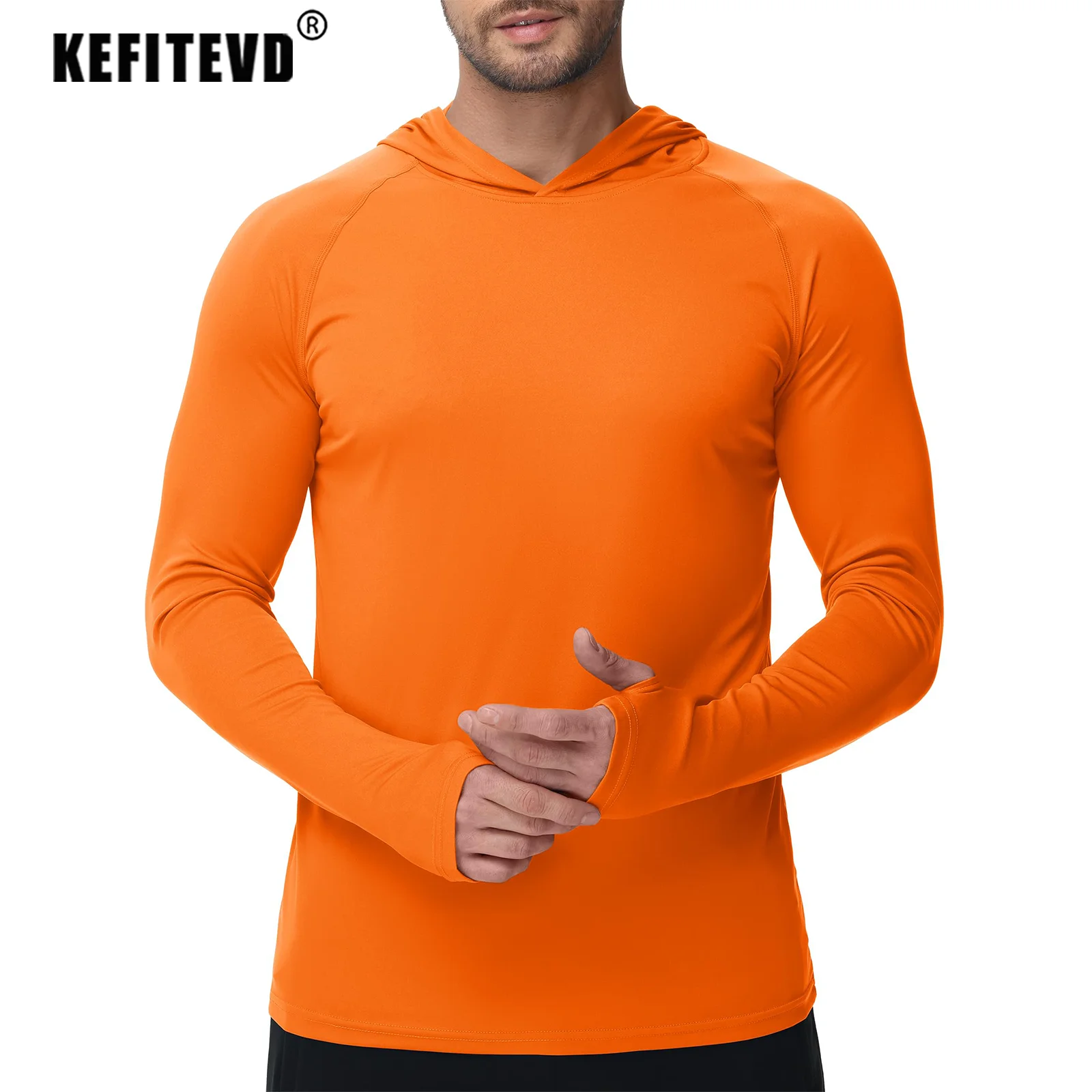 KEFITEVD Men's UPF 50+ Quick Dry Long Shirts Lightweight Sun Protective Long Sleeve T-Shirts Outdoor Thumb Hole Rash Guard Tops