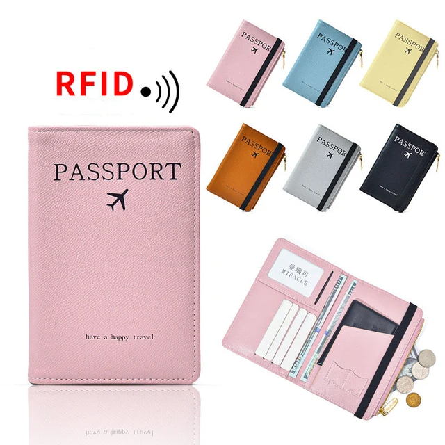 남녀공용 RFID 여권 홀더 여행 지갑, 탄성 밴드, 가죽 여권 커버, 문서 정리 차단, Porta Pasaporte