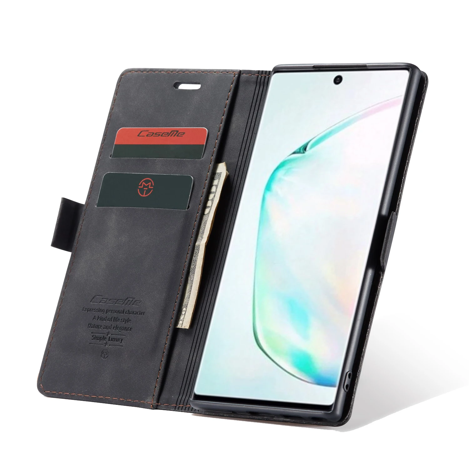 Leather Flip Wallet Case with Multi-Card Slots and Stand Function - Shockproof Full Protection Shell