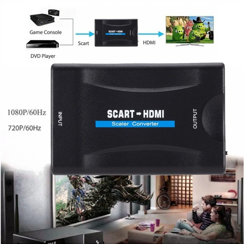 1080P SCART To HDMI-Compatible Video Audio Upscale Converter Adapter for HD TV D