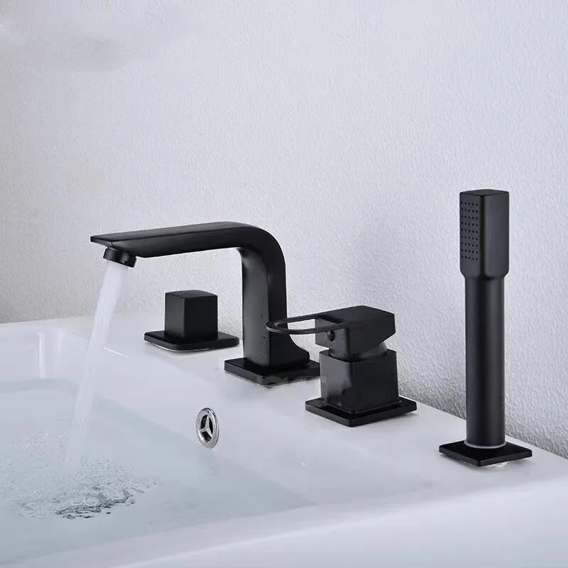 Shower Set,Bathtub Faucet,Shower Faucet 4Pcs Bathroom Bathtub Faucet Basin Faucet Deck/Wall Mounted Handheld Tub Mixer Tap Cold Hot Mixer Water Tap With Hand Shower