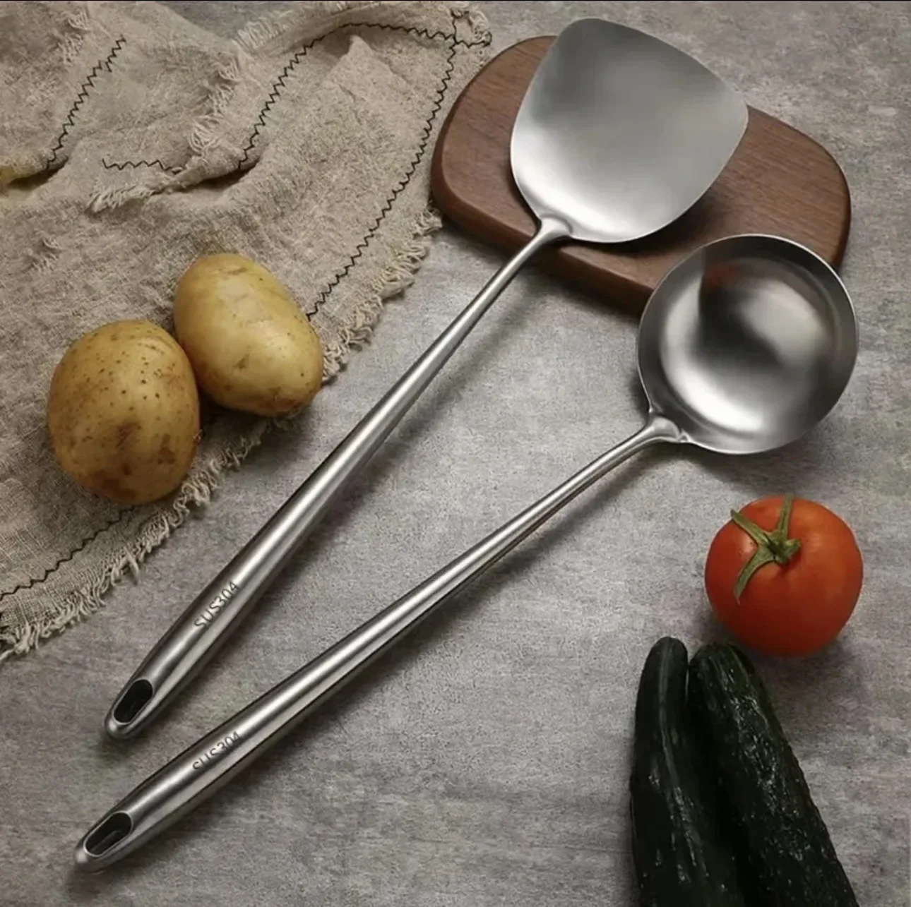 Long Handled Stainless Steel 304 Cooking Spatula For Stir Fry Kitchen Tools Home Use Soup Spoon Chef Partition Factory