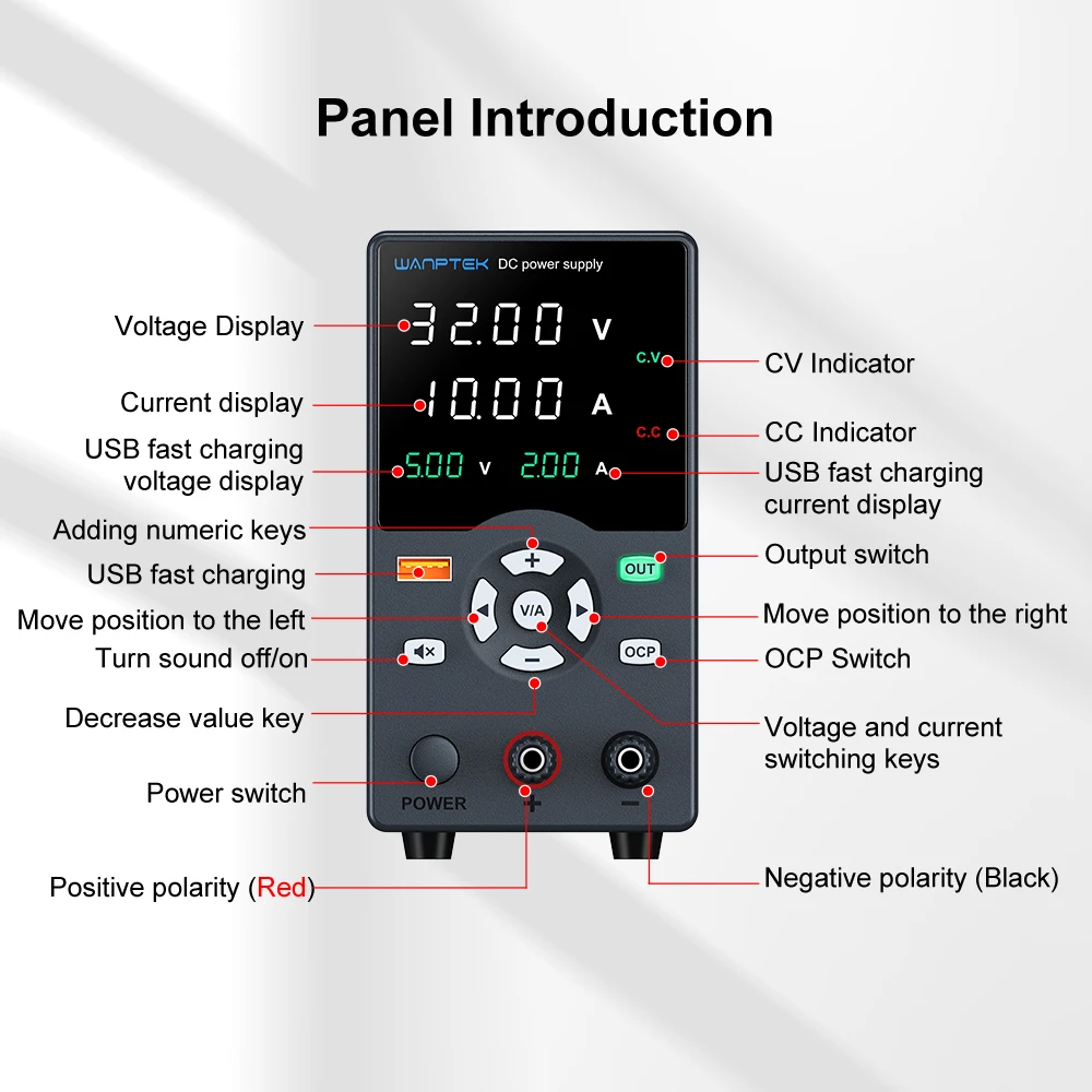 DC, Display de dígitos USB ajustável, 30V,
