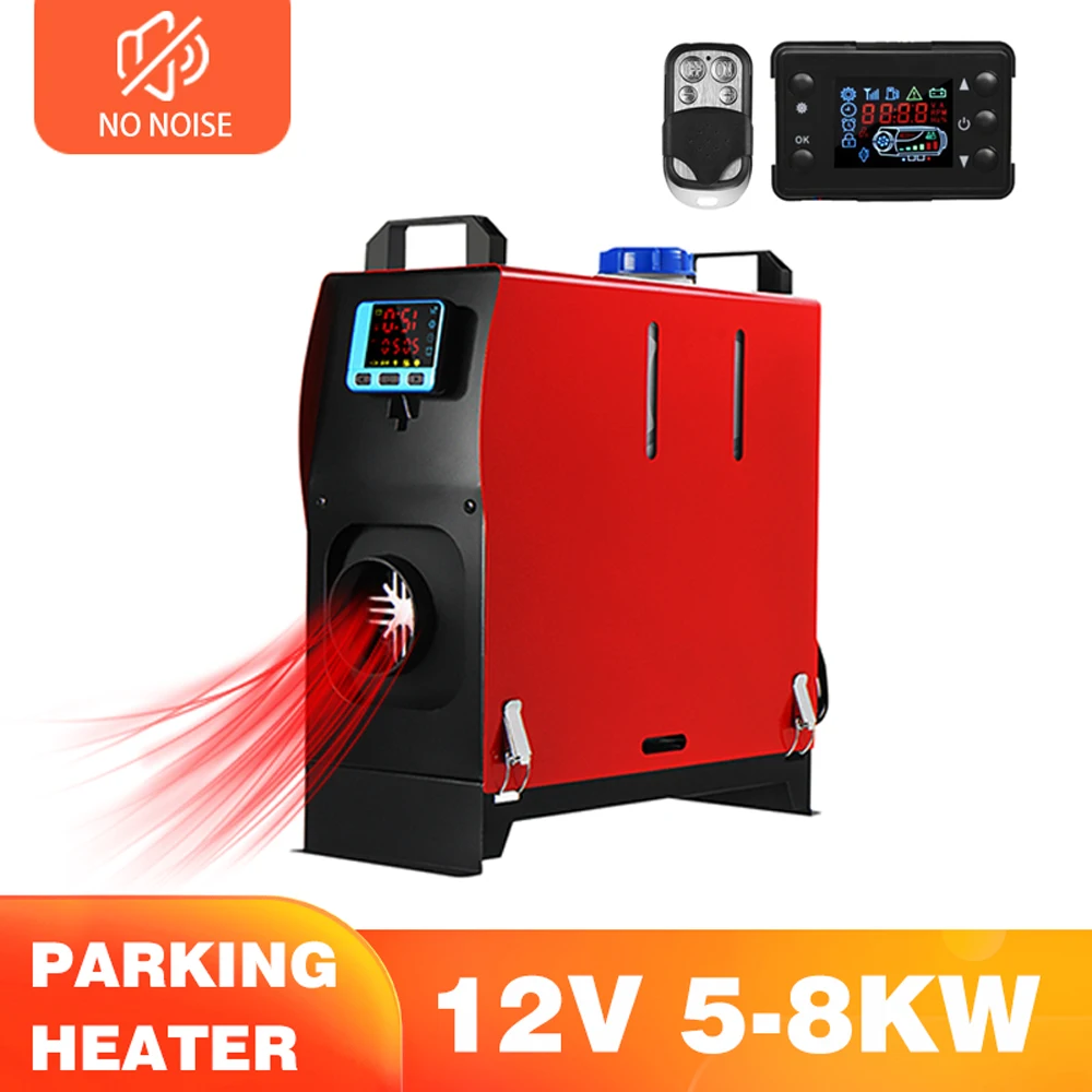 12V 1-8KW Vertical All In One Machine Diesel Air Heater Host Adjustable Blue LCD English Remote Parking Heater For Car Truck RV