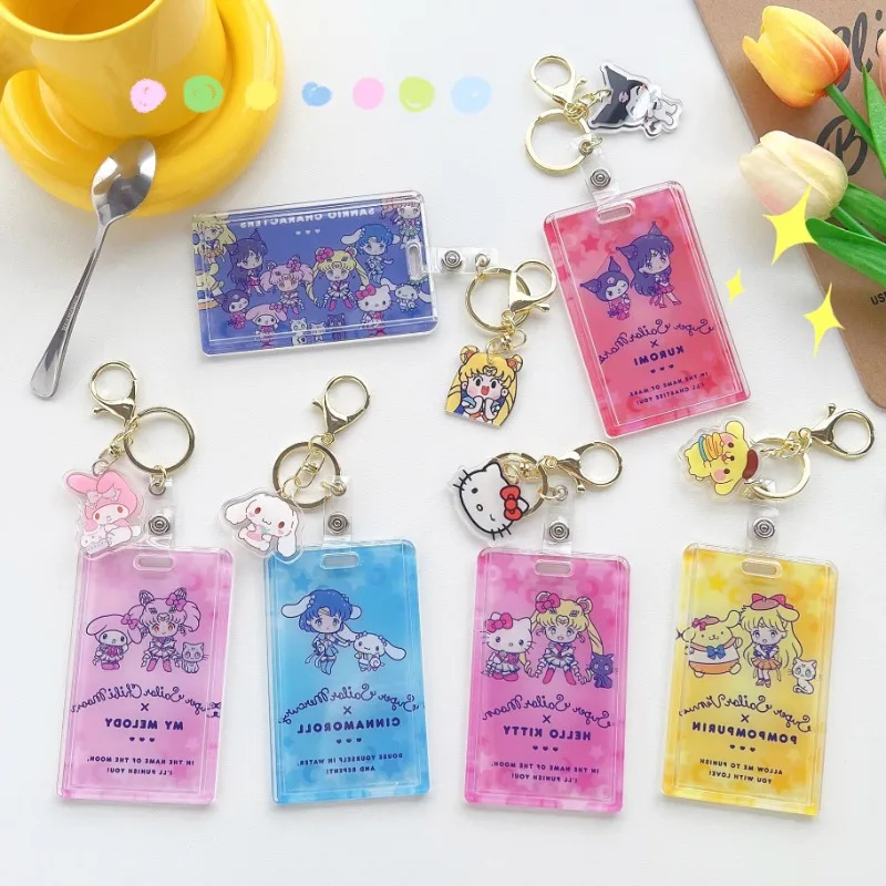 

Sanrios My Melody аниме Kawaii прозрачный набор карт для кампуса карта доступа Kuromi легко тянущийся брелок KT Симпатичная девочка сумка кулон подарок