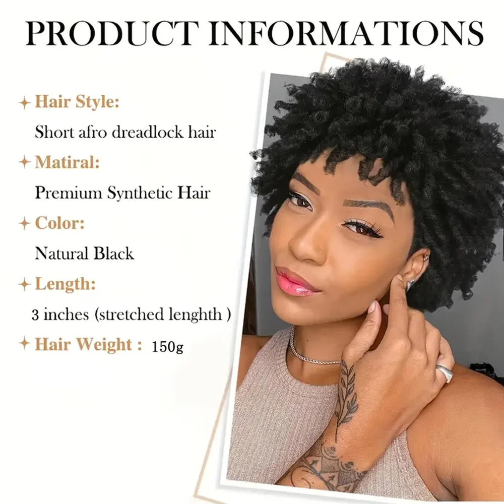 3inch Short Dreadlocks Wigs Pixie Cut Synthetic Afro Twists Wig Faux Locs Braided Wigs with Clips In for Black Women and Men