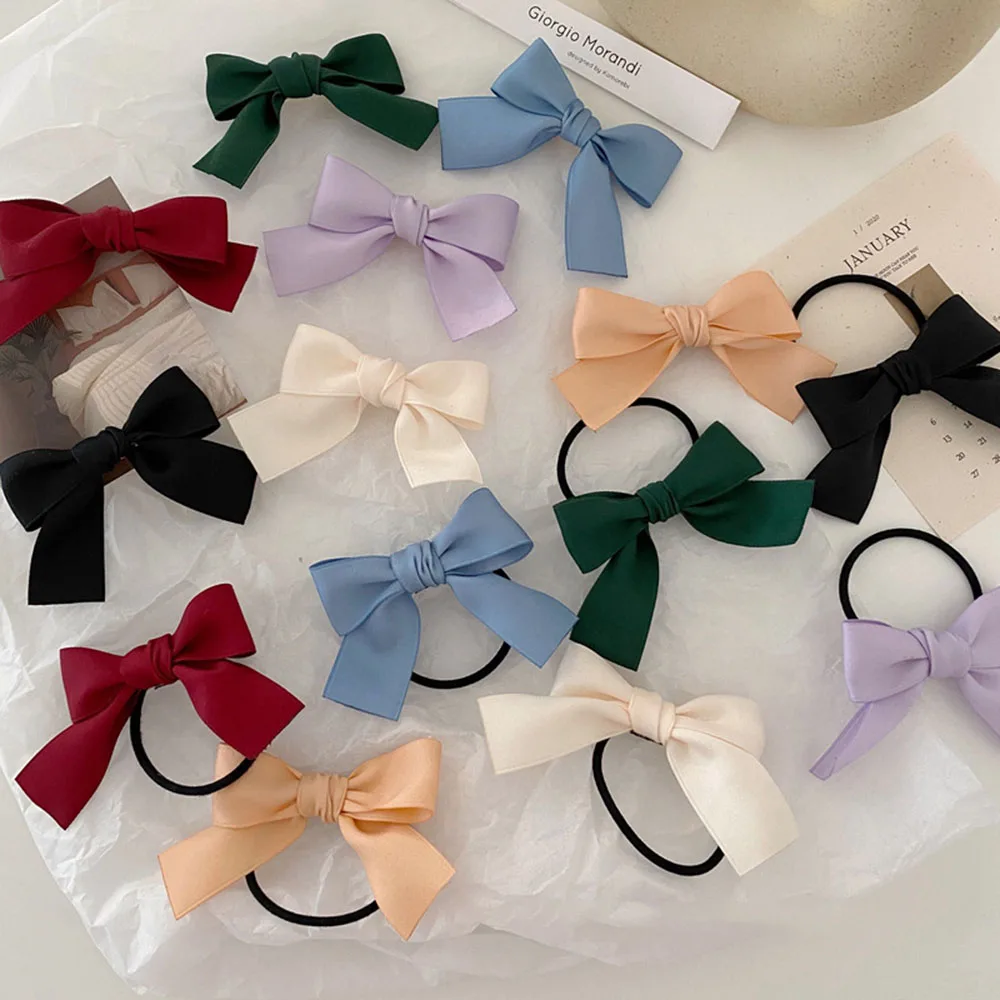 New Color Bow Hair Bands Girl Satin Ribbon Headband Elastic Rubber Hair Ring Children Hair Tie Hair Ponytail Hair Accessories