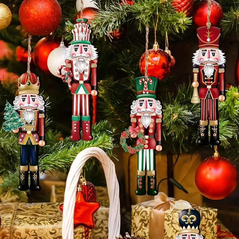 12pcs Christmas Nutcracker Soldier Wooden Pendant Xmas Tree Hanging Ornament Navidad Decoration for Home 2025 New Year Gifts