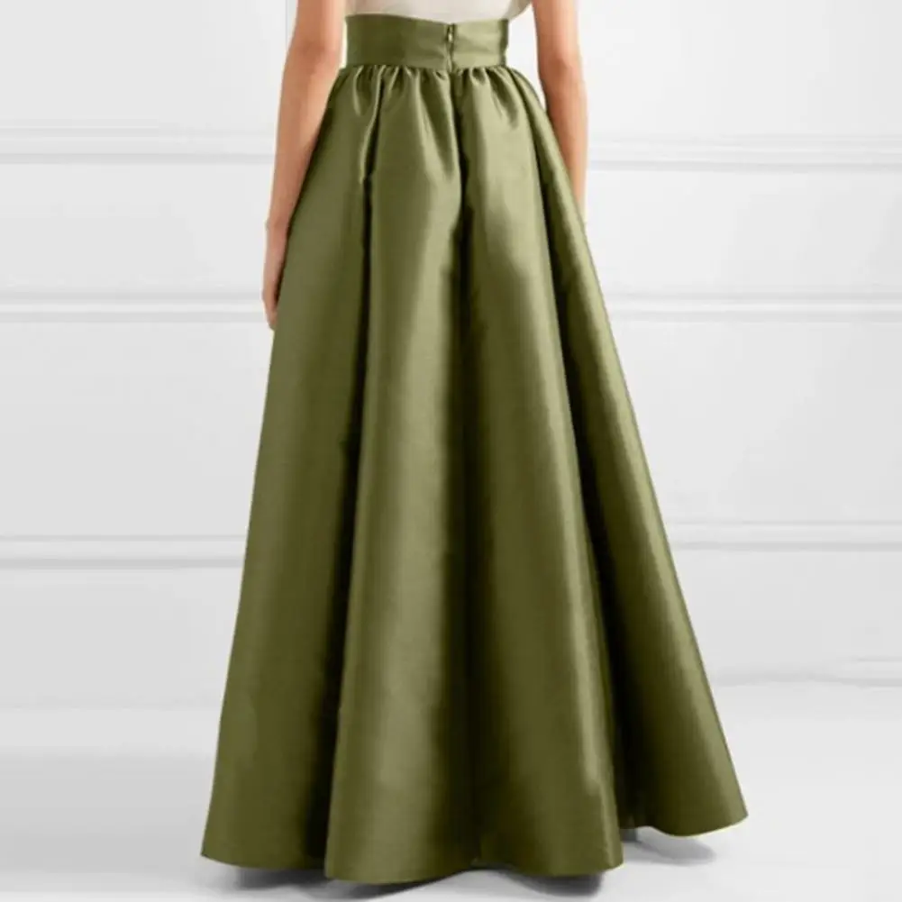 

Flared A-line Skirt Elegant Vintage Satin Maxi Skirt with High Waist Pockets for Women A-line Floor Length Solid Color Oversized