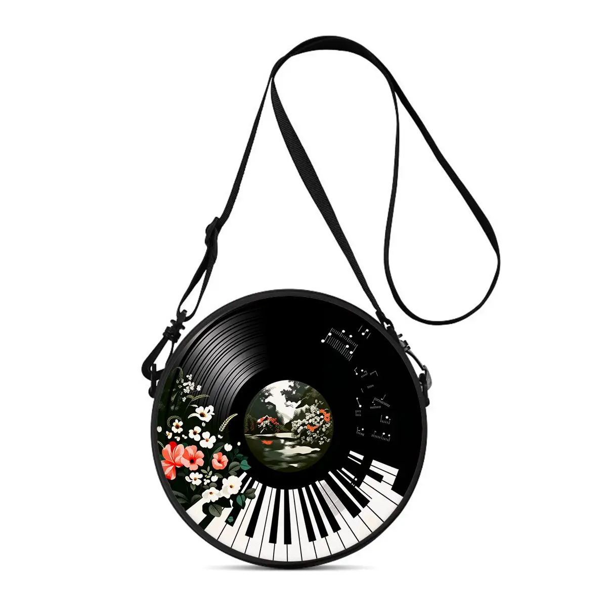 Record Print Runde Umhängetasche, lässige Messenger-Tasche für Damen, beste Geschenke, 2D flache, lässige Alltags-Umhängetasche