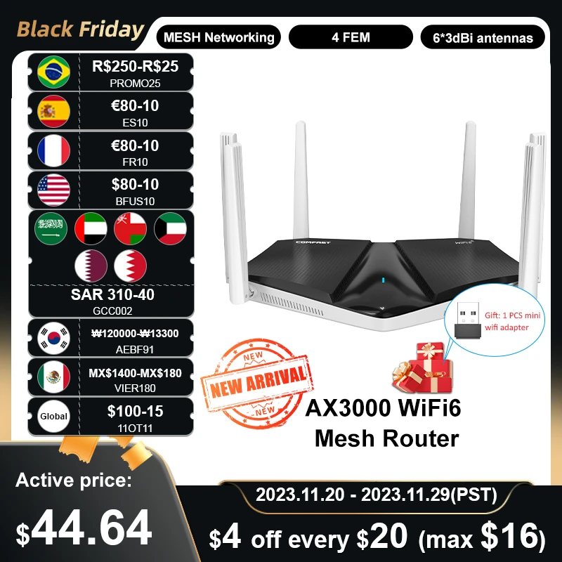 COMFASTAX3000RouterMeshGigabitWiFi6DualBand24G5GHz3000Mbps
