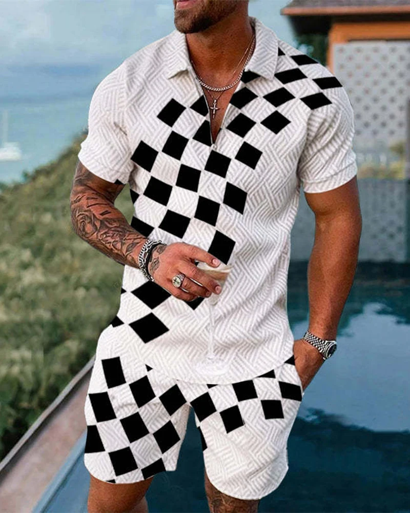 

Men's Tracksuit Casual Summer Short Sleeve Polo Shirt+Shorts Suit 2 Piece Set Oversized Male Clothing Streetwear Clothes for Men