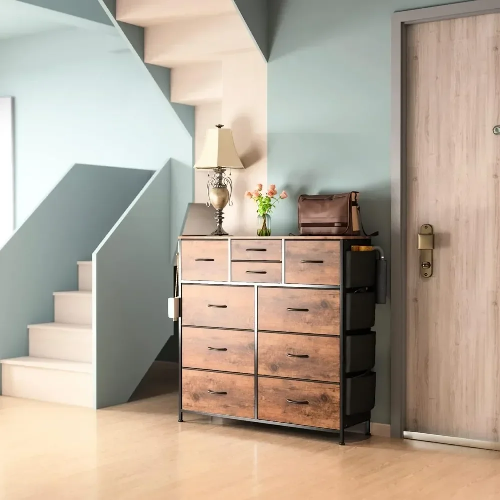 10 Drawer Dresser, Chest of Drawers for Bedroom with Side Pockets and Hooks, PU Sturdy Steel Frame, Organizer, Closet (White) 5