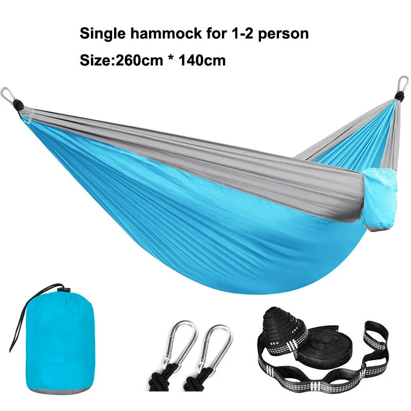 Solid Color Parachute Hammock with Hammock straps and upgrade carabiner Camping Survival travel Double Person outdoor furniture 