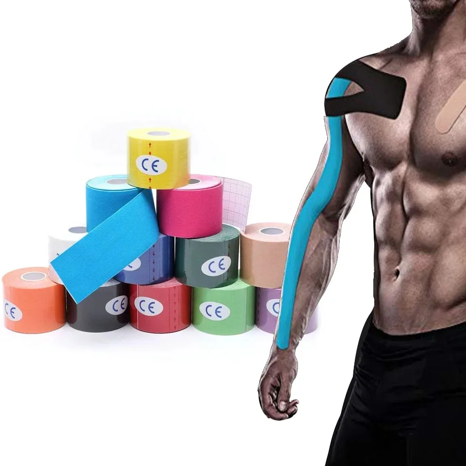 2pcs 5m Sports Waterproof Kinesiology Tape Stickers Athletic Bandage Muscle Recovery Protector Strapping Pain Relief Tennis Gym