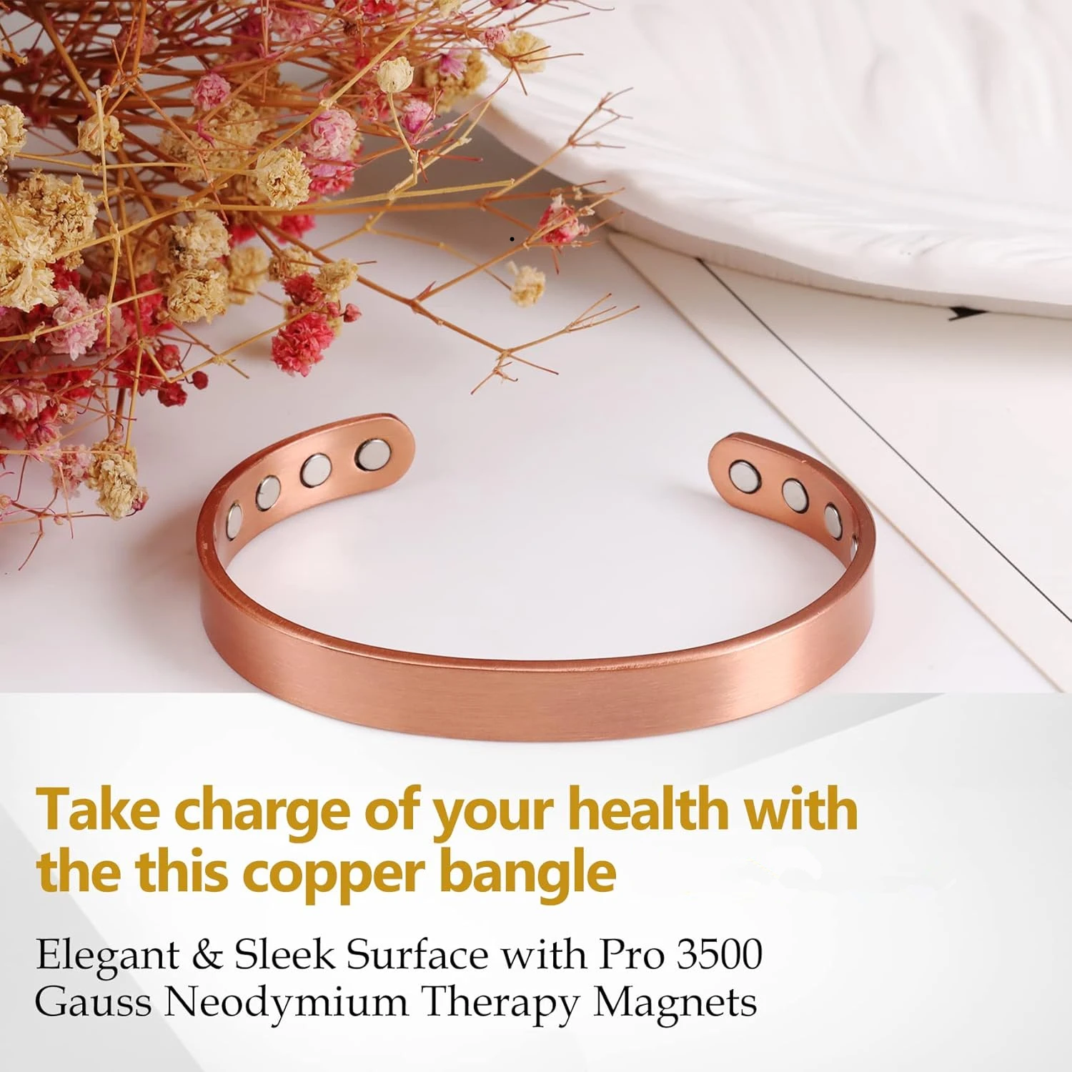 ARADOO Minimalist Design Magnetic Copper Bracelet Cuff Elegant Pure Copper Bangle Bracelets for Men & Women Jewelry Gifts 3
