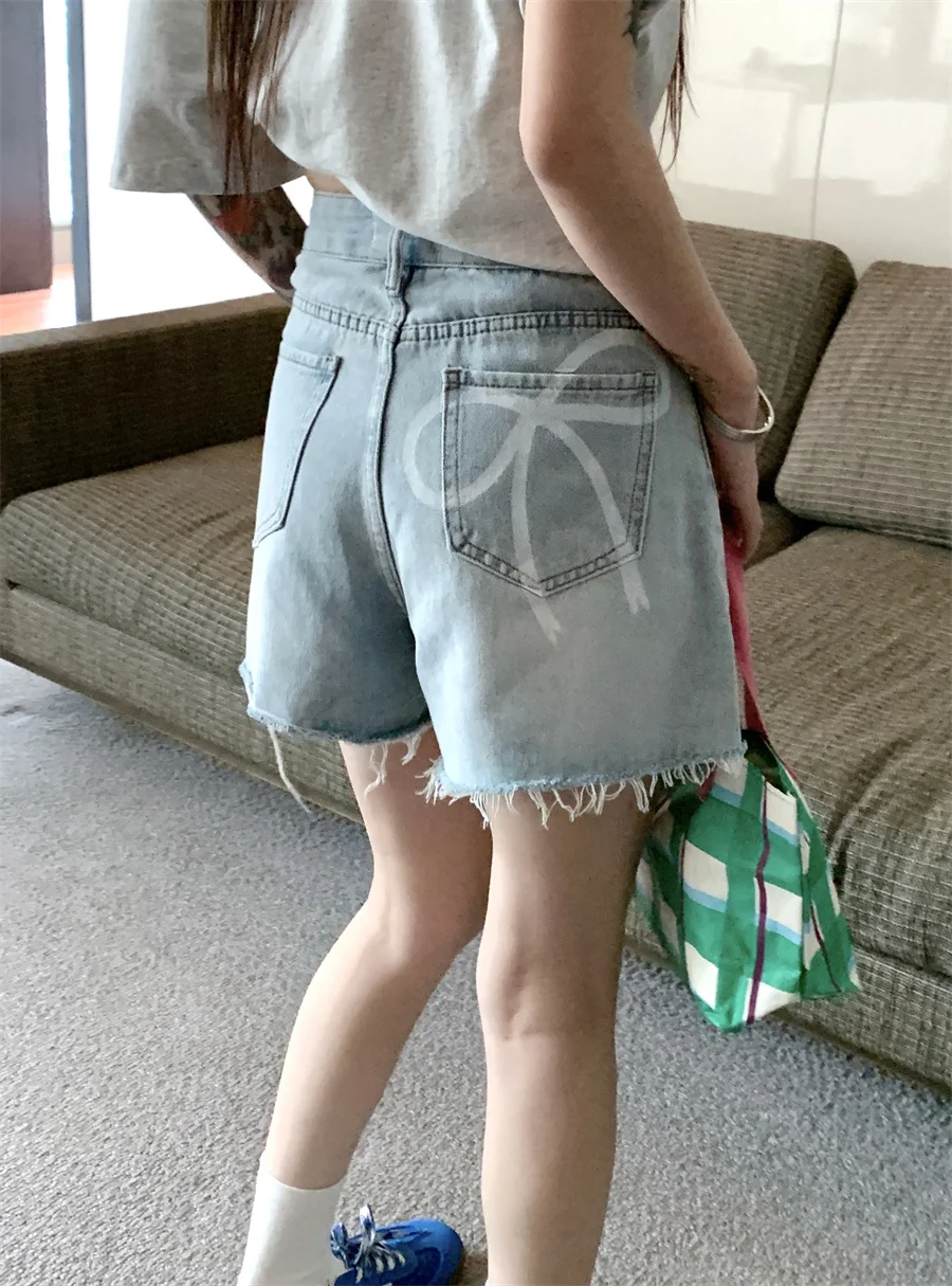 

Slergiri New High Waist Raw Hem Denim Shorts Female 2024 New Summer Korean Style Fashion Casual Loose Jean Shorts For Women