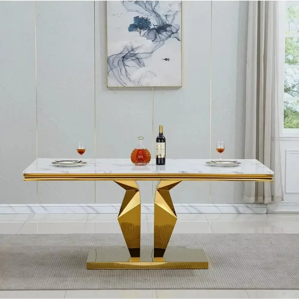 Modern Faux Marble Dining Table Set ,White Marble Kitchen Table and Upholstered Velvet Chair Set ,Dining Room Table Set