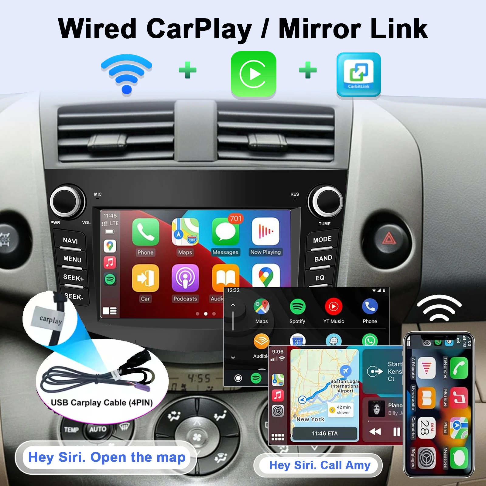 7"Android Car Radio for Toyota RAV4 2006-2012 Multimedia Player Supports CarPlay
