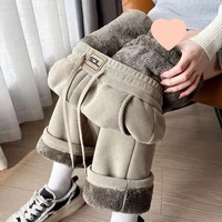 Thickened Slimming Lamb Velvet Narrow Version Corduroy Wide Leg Pants Women Autumn Winter Casual Straight Leg Trousers