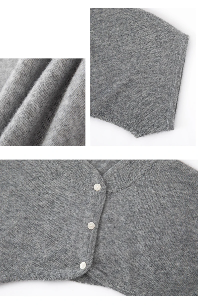 Herbst-Winter-Schal aus 100 % Kaschmir für Damen, warme Weste, ultrakurzer Pullover-Schal, gestrickter Woll-Schulterwärmer mit halbem Rollkragen – Detail 20