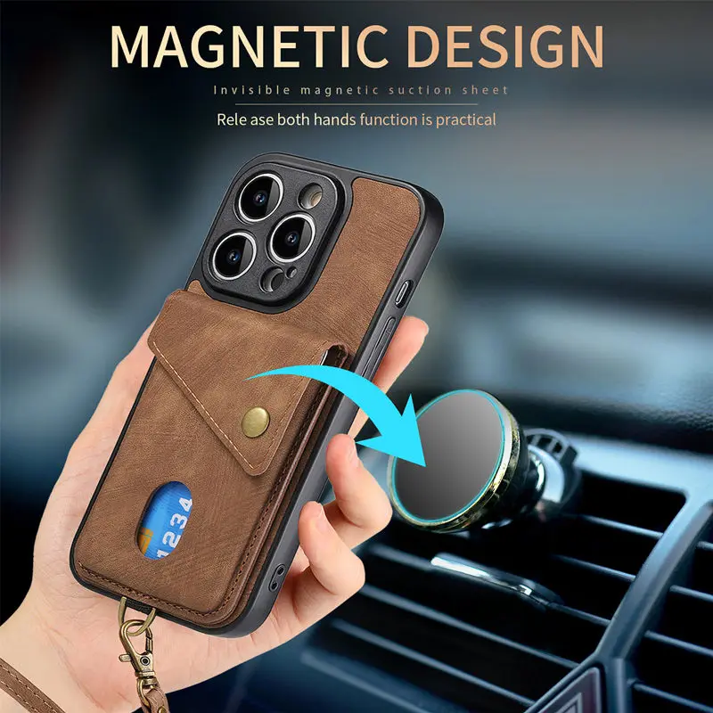 

Invisible folding bracket leather card case for iphone15 phone case 14 business 12 full package 13 anti-fall 15promax 14promax 1