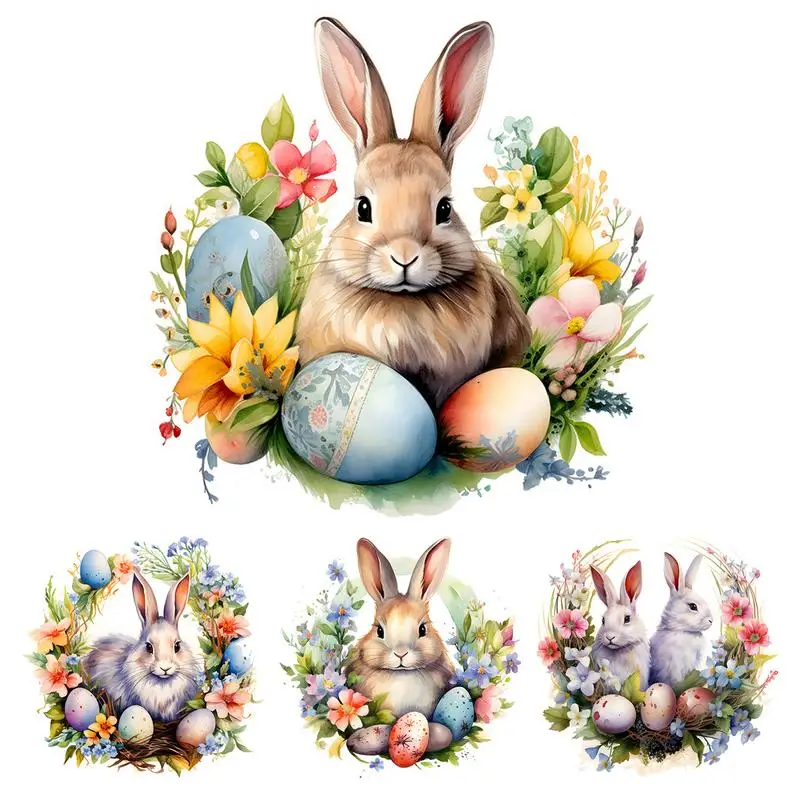 

Easter Bunny Sticker Cute Happy Bunny Stickers for Toilet Self Adhesive Floral Decorative Easter Sticker with Floral for Wall