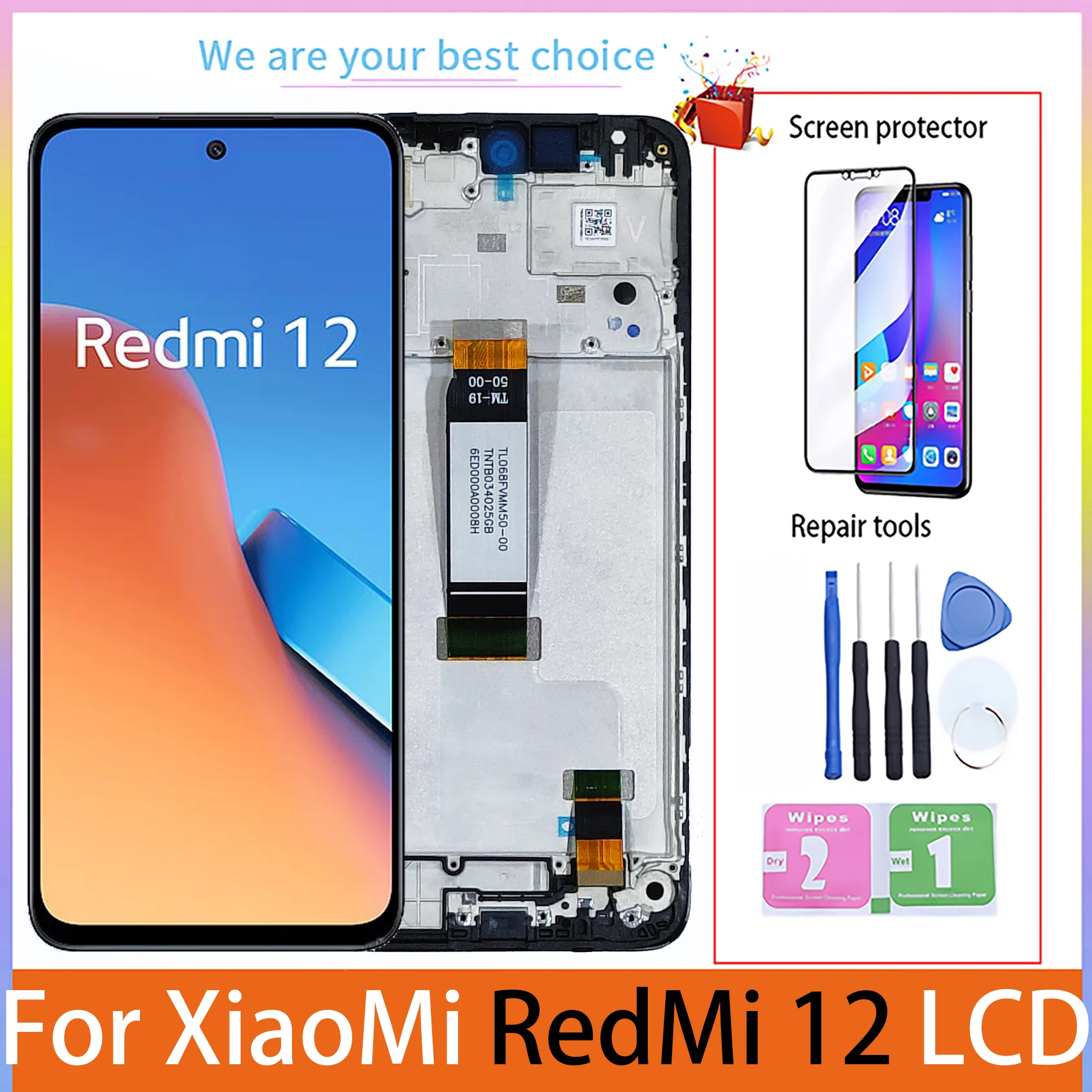 ЖК-дисплей с рамкой для Xiaomi Redmi 12, сенсорный экран Redmi12, 23053RN02A 23053RN02Y 23053RN02I, запасные части панели