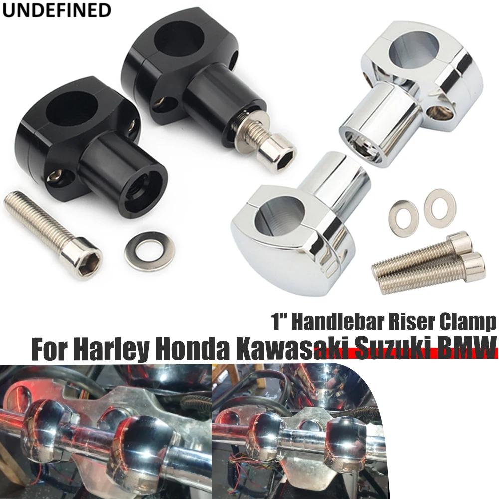 

1" Handlebar Riser Clamp Adjustable Rise Bar Mount 25mm Universal For Harley Custom Springer Bobber Chopper Motorcycle Black