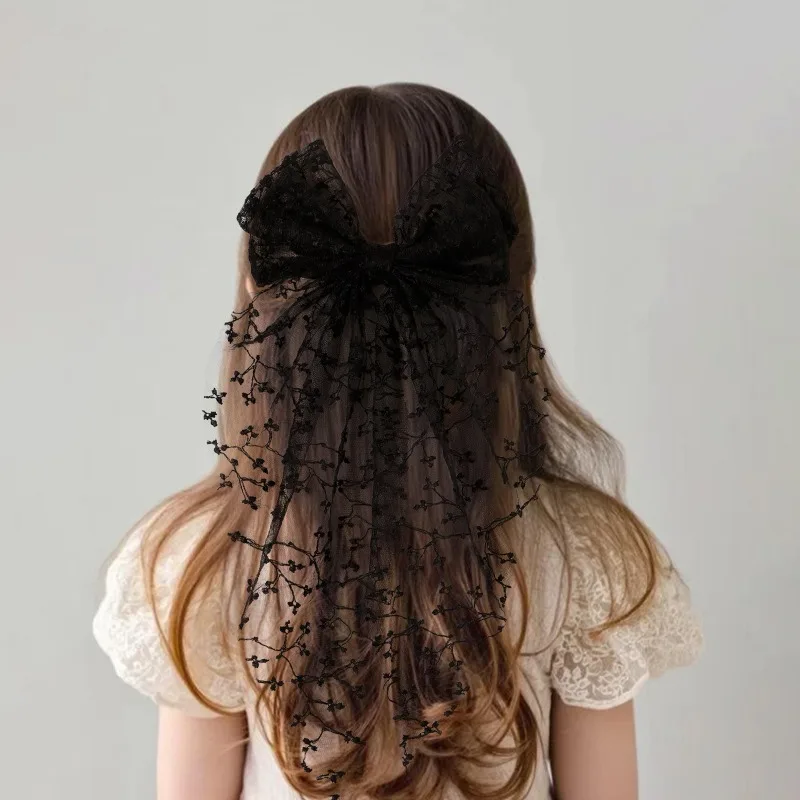 Lace Large Bow Kids Hair Accessories Elegant Hair Clips Kids Sweet Department of Mesh Embroidery Headwear Clip Headwear Gifts