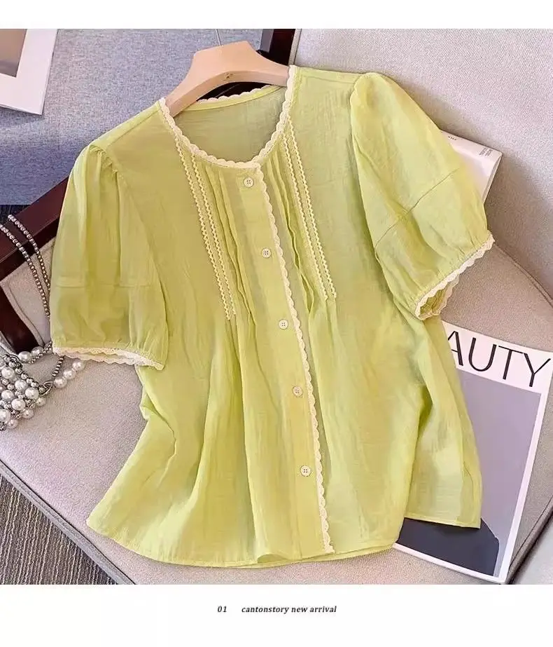 Damen-Kurzarmshirt, 2025, Sommer, neues kleines französisches Oberteil mit Blasenärmeln – Detail 3