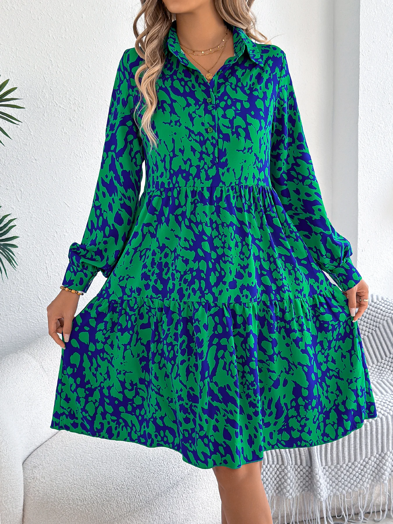 Leopard Print Long Sleeved Casual Dress for Women