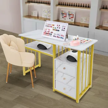 3 Drawers Manicure Table Pedicure Desk Hand Foot Nail Care Table Floor Mount 100*40*76cm for Beauty Salon Storing Tools