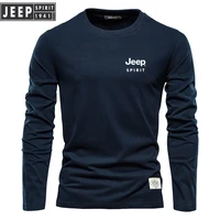 High-quality Embroidered JEEPSPIRIT Pure Cotton Round Neck Long Sleeved T-shirt for Men's Casual Fashionable Outdoor Sports 1